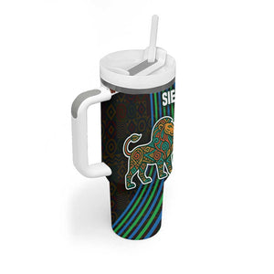 Sierra Leone Tumbler With Handle - Tribal Animal Pattern Featuring Lion Elephant Giraffe and Monkey