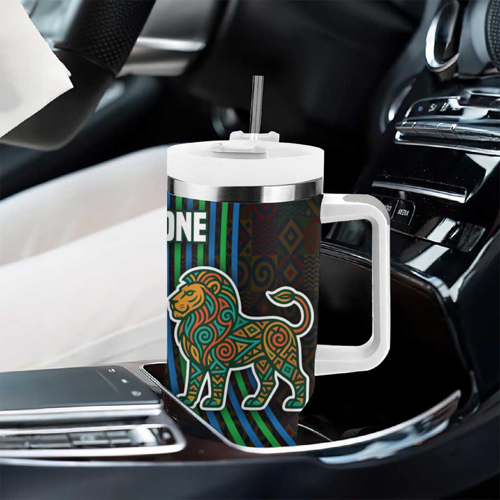 Sierra Leone Tumbler With Handle - Tribal Animal Pattern Featuring Lion Elephant Giraffe and Monkey