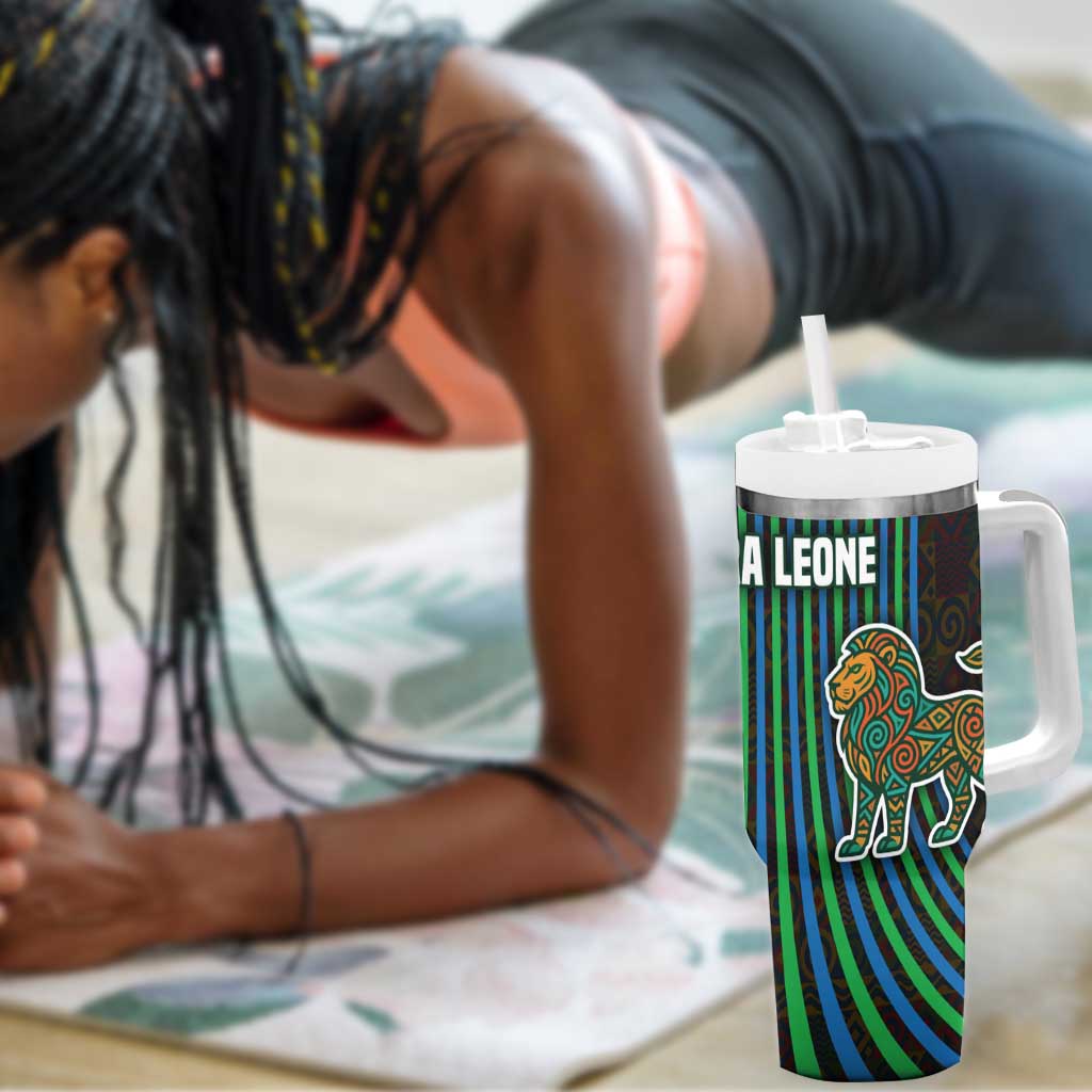 Sierra Leone Tumbler With Handle - Tribal Animal Pattern Featuring Lion Elephant Giraffe and Monkey