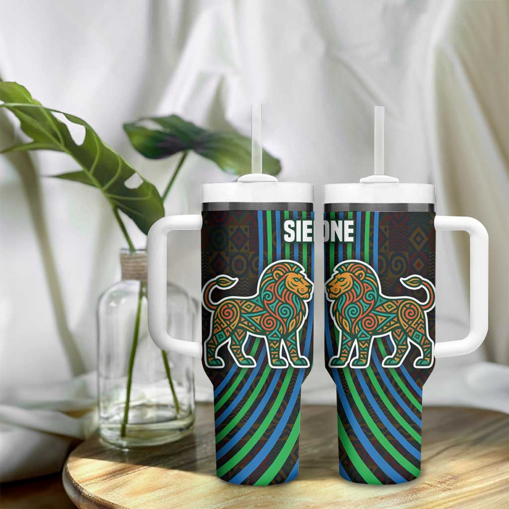 Sierra Leone Tumbler With Handle - Tribal Animal Pattern Featuring Lion Elephant Giraffe and Monkey