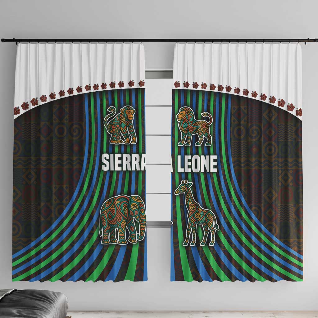 Sierra Leone Window Curtain - Tribal Animal Pattern Featuring Lion Elephant Giraffe and Monkey
