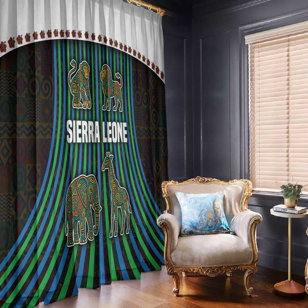 Sierra Leone Window Curtain - Tribal Animal Pattern Featuring Lion Elephant Giraffe and Monkey