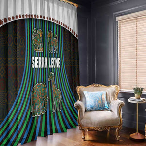 Sierra Leone Window Curtain - Tribal Animal Pattern Featuring Lion Elephant Giraffe and Monkey