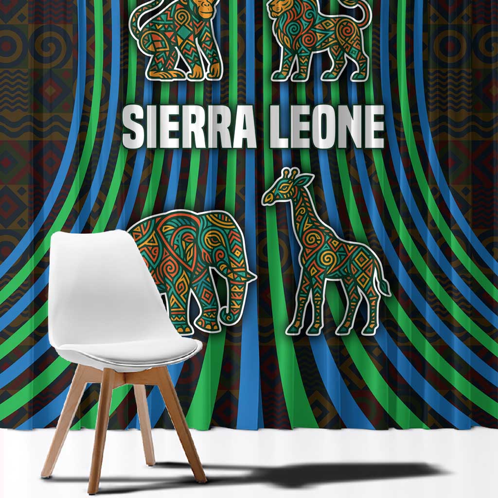 Sierra Leone Window Curtain - Tribal Animal Pattern Featuring Lion Elephant Giraffe and Monkey