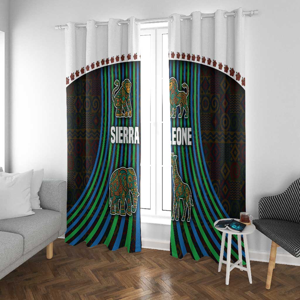 Sierra Leone Window Curtain - Tribal Animal Pattern Featuring Lion Elephant Giraffe and Monkey