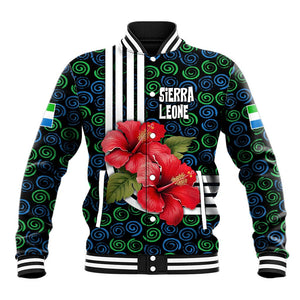 Sierra Leone Baseball Jacket Red Hibiscus Floral Design