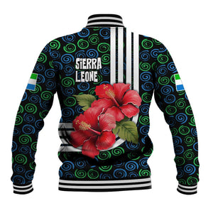 Sierra Leone Baseball Jacket Red Hibiscus Floral Design