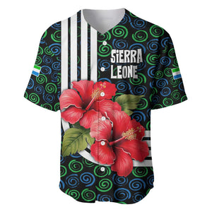 Sierra Leone Baseball Jersey Red Hibiscus Floral Design