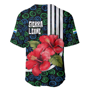 Sierra Leone Baseball Jersey Red Hibiscus Floral Design