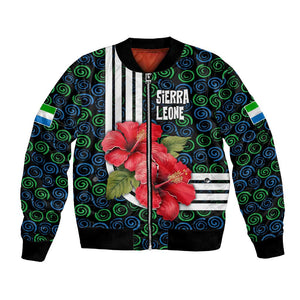 Sierra Leone Bomber Jacket Red Hibiscus Floral Design