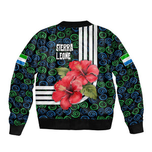 Sierra Leone Bomber Jacket Red Hibiscus Floral Design