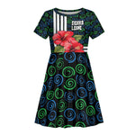 Sierra Leone Kid Short Sleeve Dress Red Hibiscus Floral Design