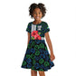 Sierra Leone Kid Short Sleeve Dress Red Hibiscus Floral Design