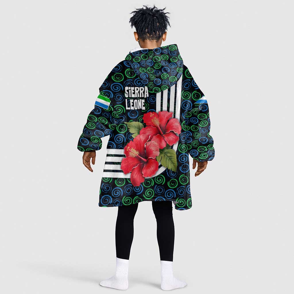 Sierra Leone Kid Wearable Blanket Hoodie Red Hibiscus Floral Design