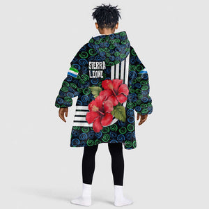 Sierra Leone Kid Wearable Blanket Hoodie Red Hibiscus Floral Design
