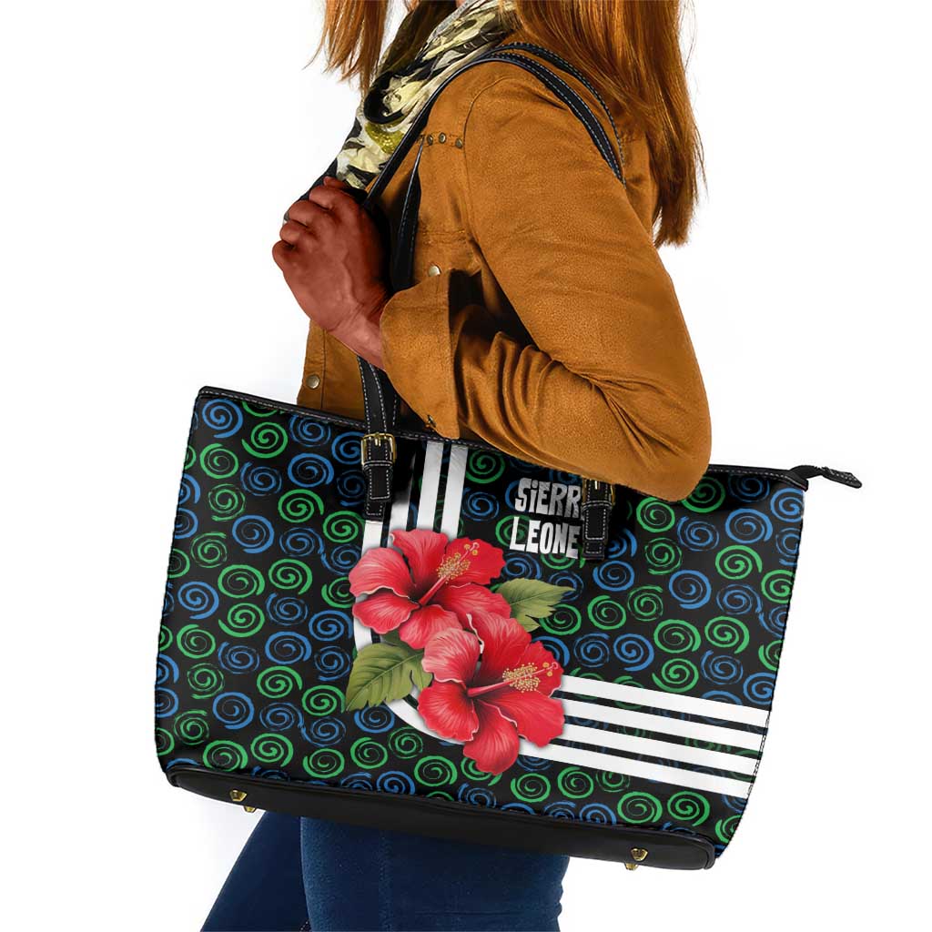 Sierra Leone Leather Tote Bag Red Hibiscus Floral Design