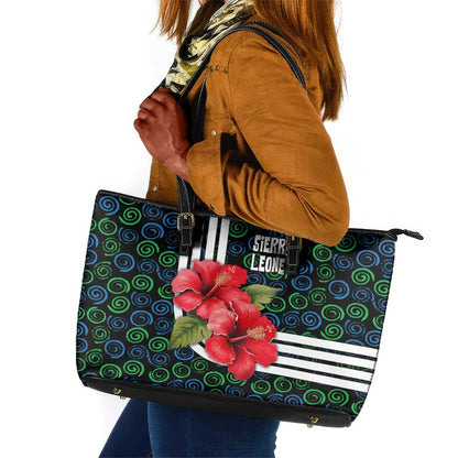 Sierra Leone Leather Tote Bag Red Hibiscus Floral Design