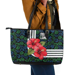 Sierra Leone Leather Tote Bag Red Hibiscus Floral Design