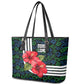 Sierra Leone Leather Tote Bag Red Hibiscus Floral Design