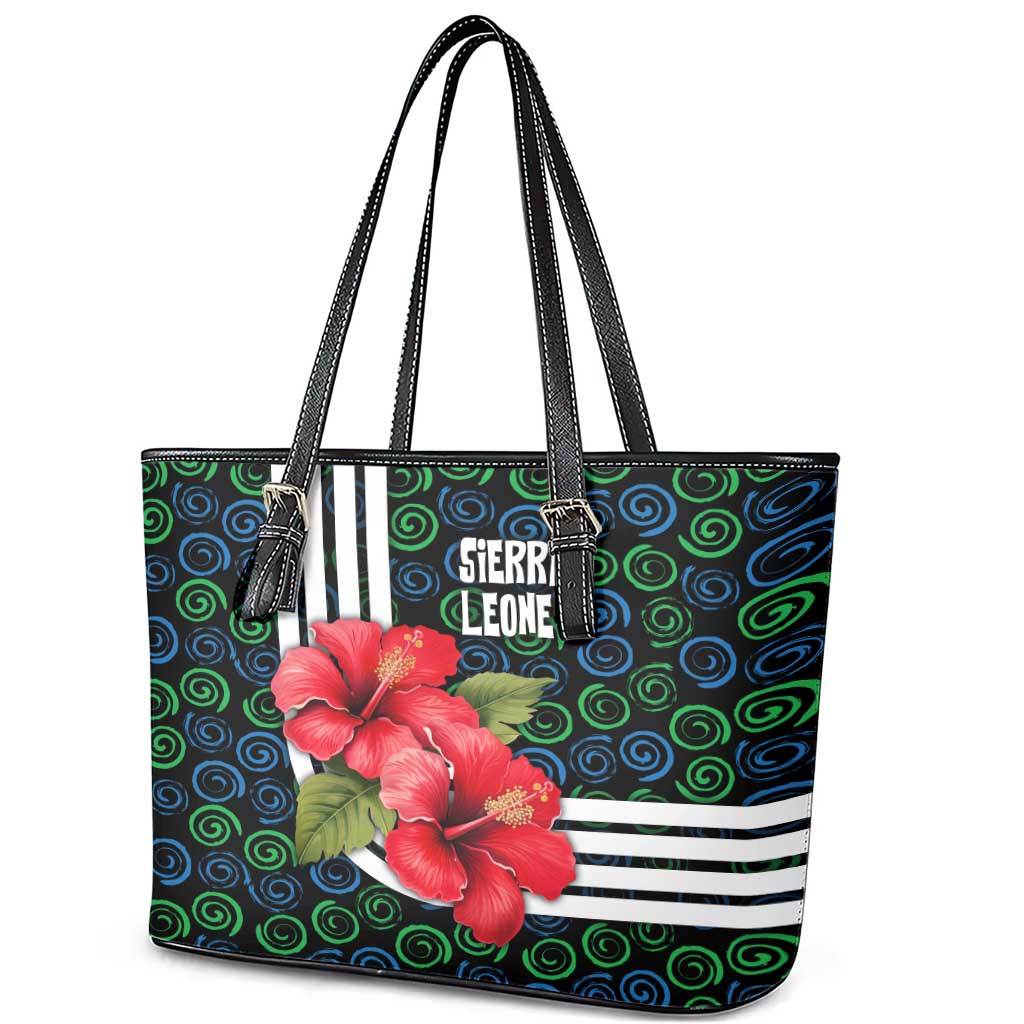 Sierra Leone Leather Tote Bag Red Hibiscus Floral Design