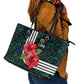 Sierra Leone Leather Tote Bag Red Hibiscus Floral Design
