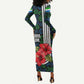 Sierra Leone Long Sleeve Bodycon Dress Red Hibiscus Floral Design