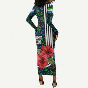 Sierra Leone Long Sleeve Bodycon Dress Red Hibiscus Floral Design