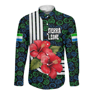Sierra Leone Long Sleeve Button Shirt Red Hibiscus Floral Design