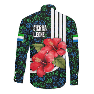 Sierra Leone Long Sleeve Button Shirt Red Hibiscus Floral Design