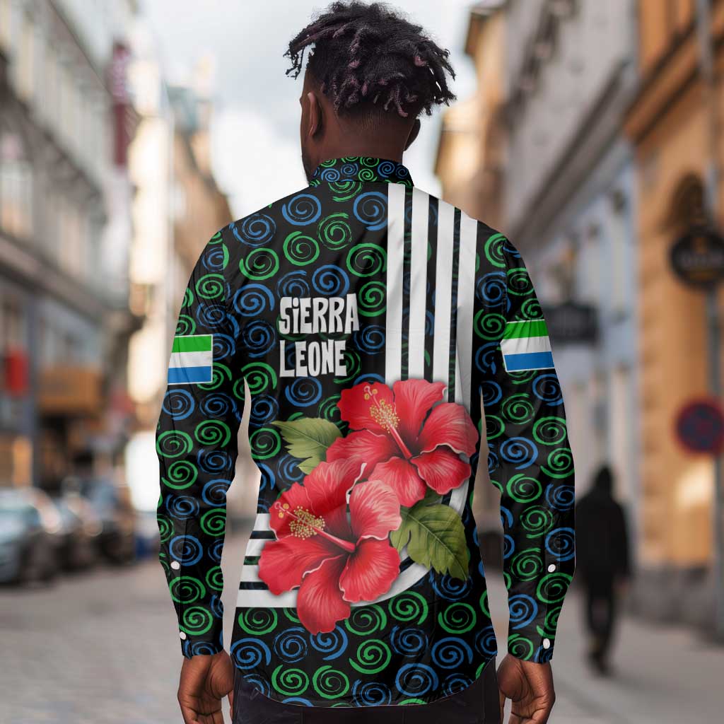 Sierra Leone Long Sleeve Button Shirt Red Hibiscus Floral Design