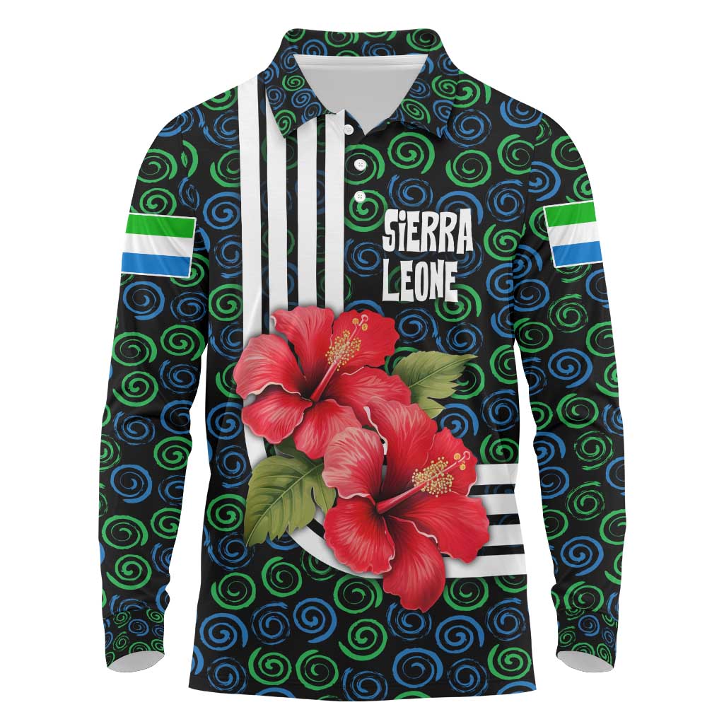 Sierra Leone Long Sleeve Polo Shirt Red Hibiscus Floral Design