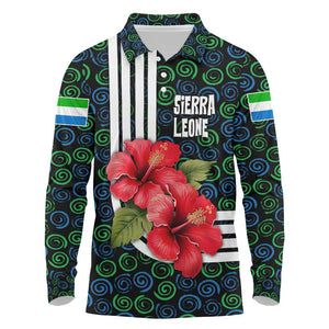 Sierra Leone Long Sleeve Polo Shirt Red Hibiscus Floral Design