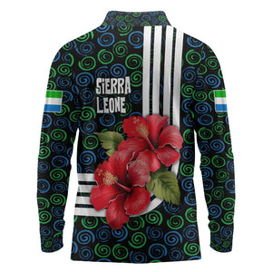 Sierra Leone Long Sleeve Polo Shirt Red Hibiscus Floral Design
