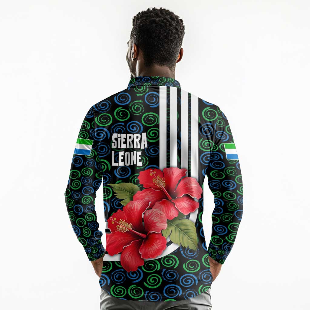 Sierra Leone Long Sleeve Polo Shirt Red Hibiscus Floral Design