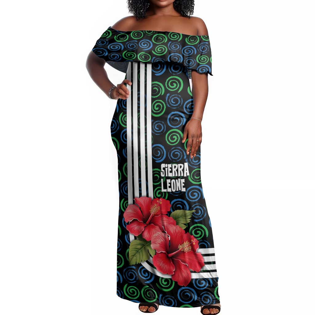 Sierra Leone Off Shoulder Maxi Dress Red Hibiscus Floral Design