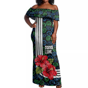 Sierra Leone Off Shoulder Maxi Dress Red Hibiscus Floral Design