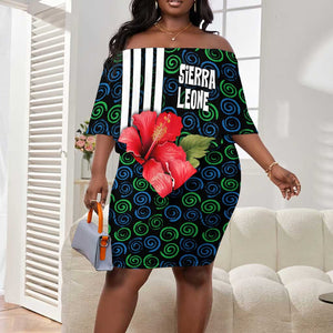 Sierra Leone Off Shoulder Short Dress Red Hibiscus Floral Design