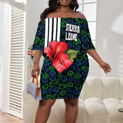 Sierra Leone Off Shoulder Short Dress Red Hibiscus Floral Design
