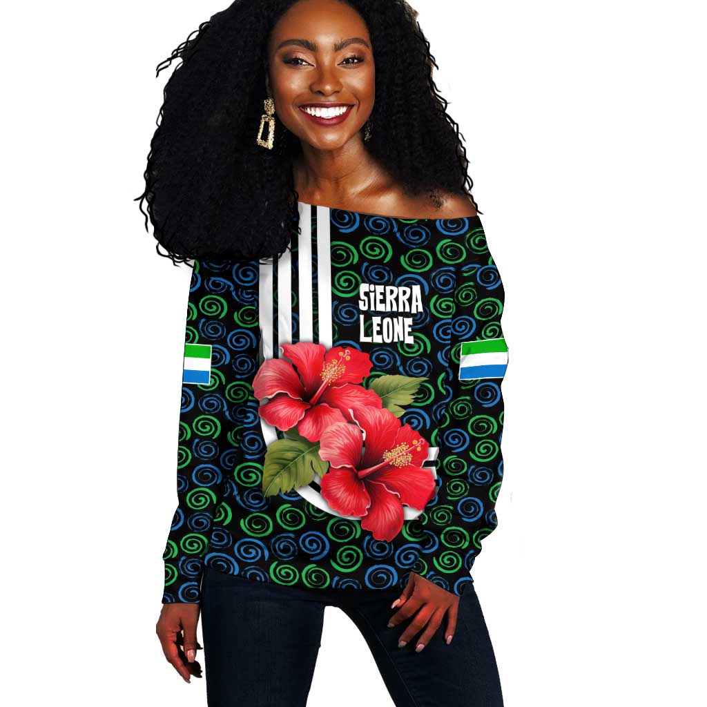 Sierra Leone Off Shoulder Sweater Red Hibiscus Floral Design