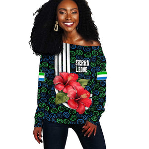 Sierra Leone Off Shoulder Sweater Red Hibiscus Floral Design