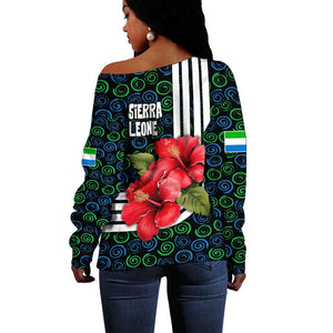 Sierra Leone Off Shoulder Sweater Red Hibiscus Floral Design