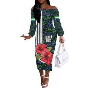 Sierra Leone Off The Shoulder Long Sleeve Dress Red Hibiscus Floral Design
