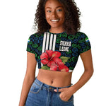 Sierra Leone Raglan Cropped T shirt Red Hibiscus Floral Design
