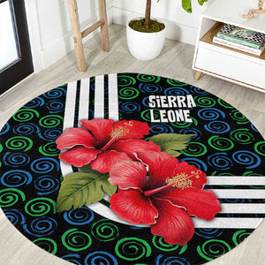 Sierra Leone Round Carpet Red Hibiscus Floral Design