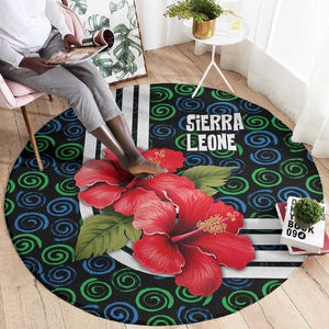 Sierra Leone Round Carpet Red Hibiscus Floral Design