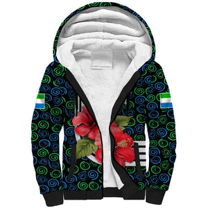 Sierra Leone Sherpa Hoodie Red Hibiscus Floral Design