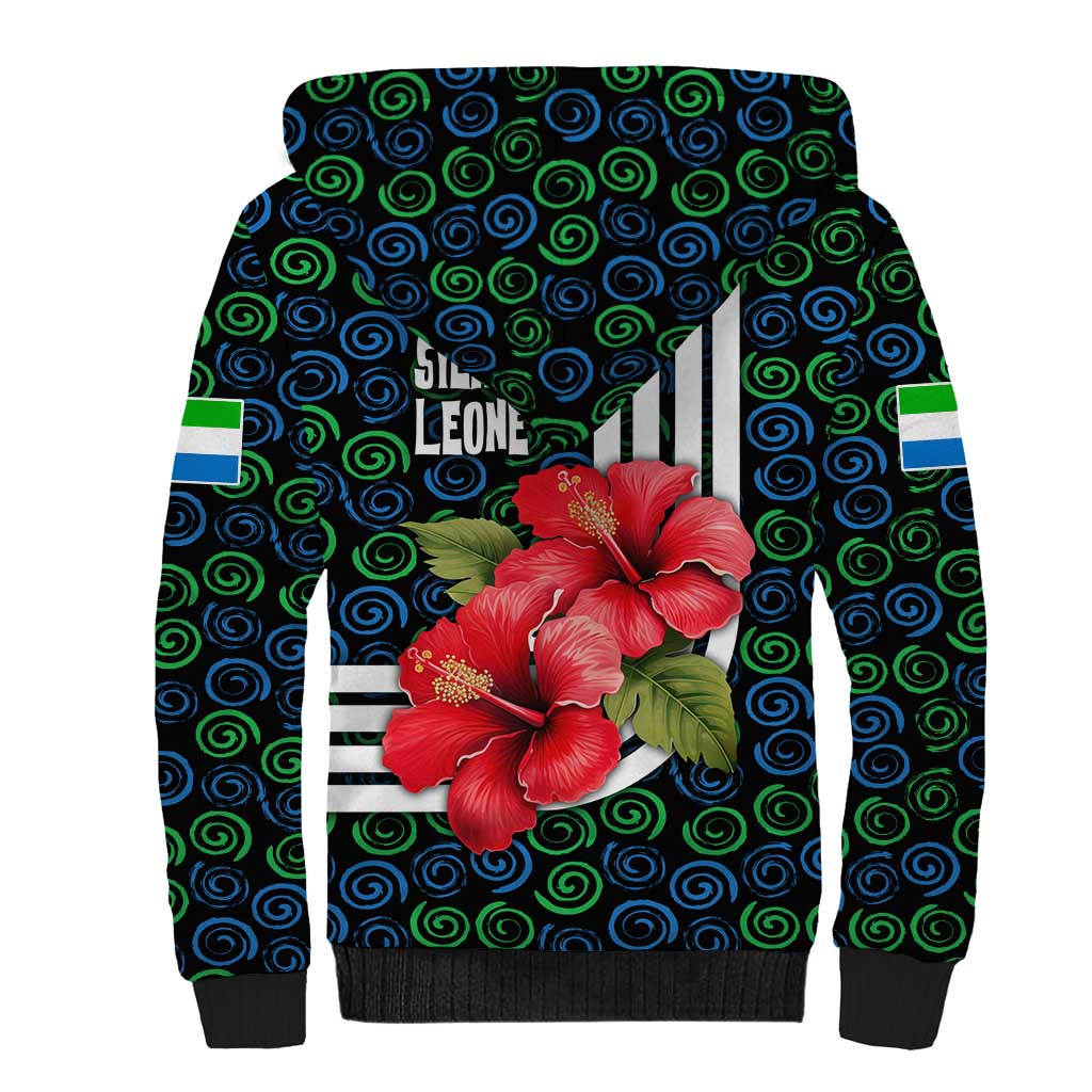 Sierra Leone Sherpa Hoodie Red Hibiscus Floral Design