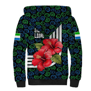 Sierra Leone Sherpa Hoodie Red Hibiscus Floral Design