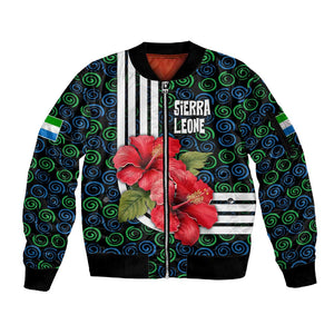 Sierra Leone Sleeve Zip Bomber Jacket Red Hibiscus Floral Design