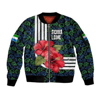Sierra Leone Sleeve Zip Bomber Jacket Red Hibiscus Floral Design